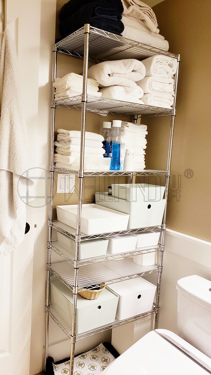 浴室衛生間廁所洗衣房毛巾架落地金屬置物架簡易線網鍍鉻貨架(1)