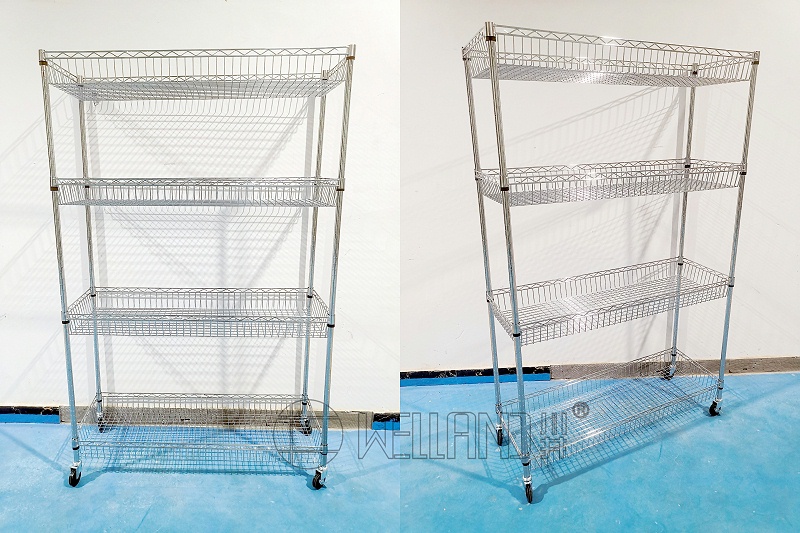 四層電鍍帶萬向輪深型網籃架 (1)