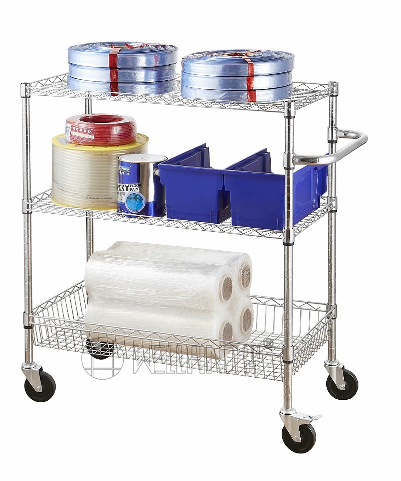 暢銷中東市場(chǎng)三層電鍍帶網(wǎng)籃推車推介-中山常勝-WELLAND川井