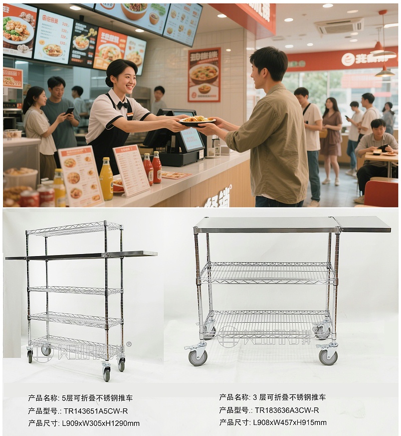 折疊不銹鋼飲料臺(tái) 打包架 多層小推車-常勝金屬