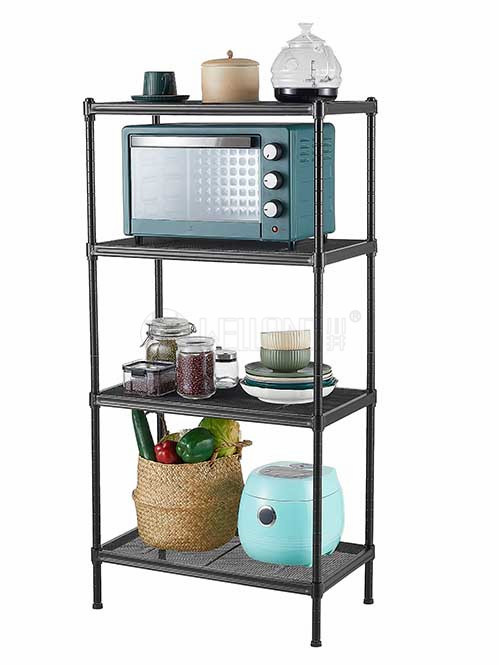 可移動黑色拉網置物架 落地鐵藝收納架 四層