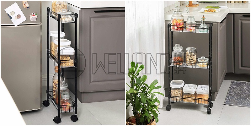 居家收納夾縫置物架 網籃推車 家用迷你廚房推車 可推動拆卸款收納家庭用推車-川井 (2)