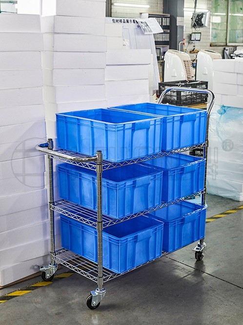 防靜電三層工作手推車配送車