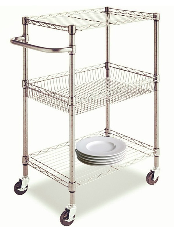 餐館飯店食堂網(wǎng)籃網(wǎng)片小餐車_餐廳咖啡廳線網(wǎng)帶把手電鍍小推車