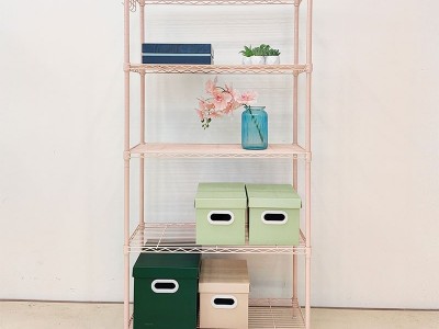 可調(diào)節(jié)五層夢幻粉環(huán)氧涂層置物架 — 空間美學(xué)與功能收納的結(jié)合