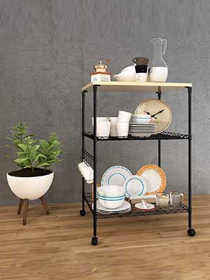 可移動金屬廚房置物小車 多層家用網格收納架