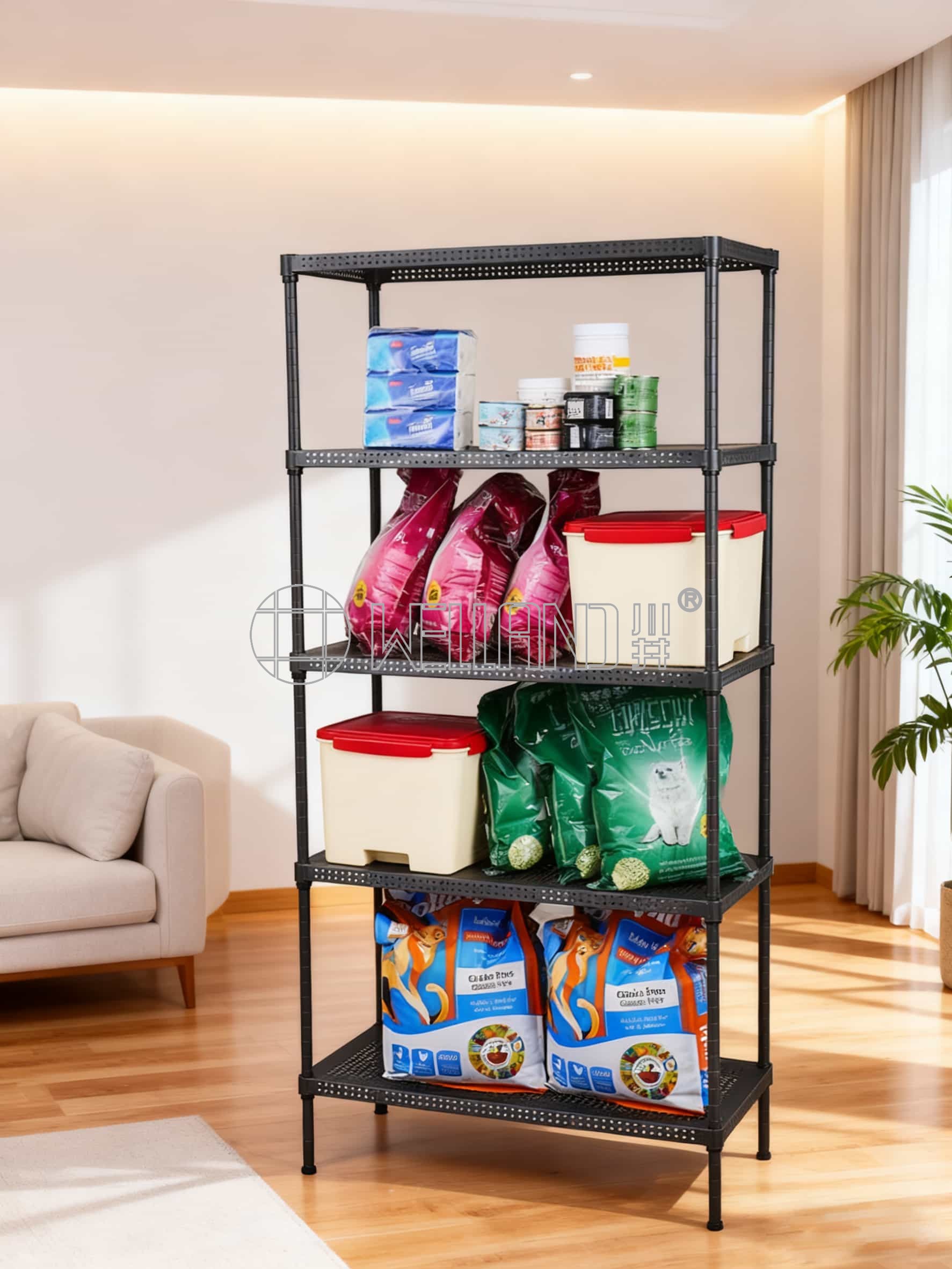 五層烤漆黑蜂窩板式置物架