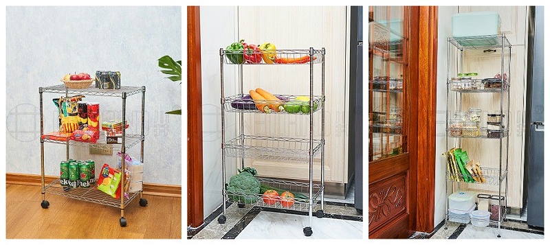 水果蔬菜零食太多沒處放，用多層落地式金屬線網網籃置物架吧-川井